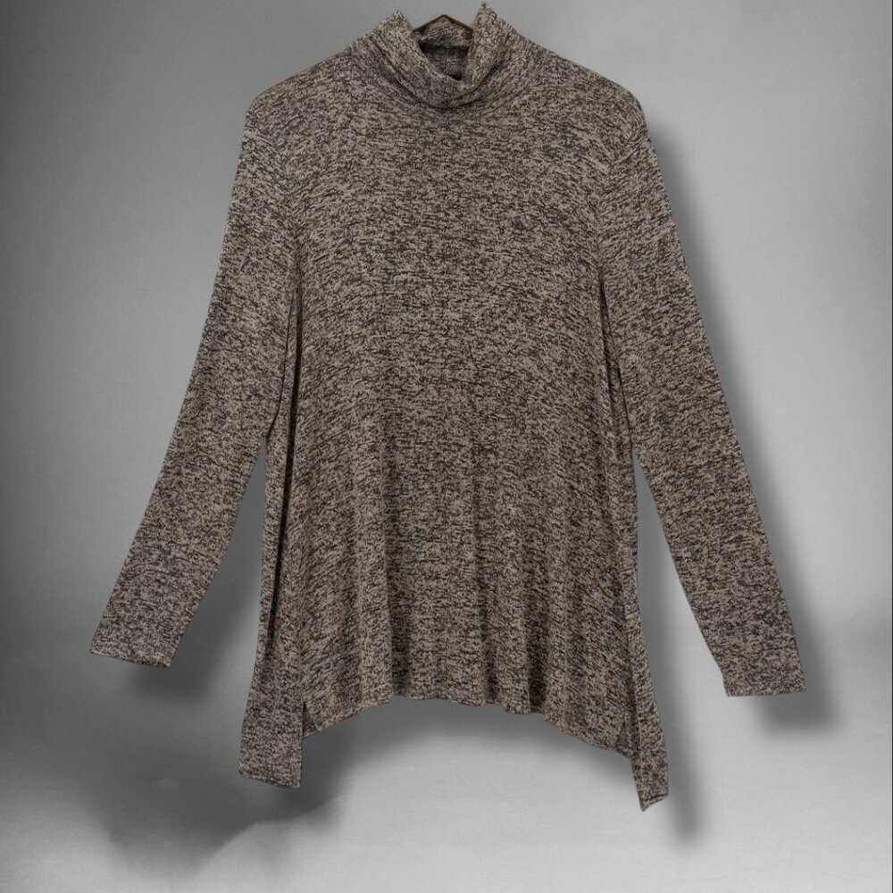 Marla Wynne Turtleneck Marled Knit Flowy Tunic Top Sandy Nude Size L